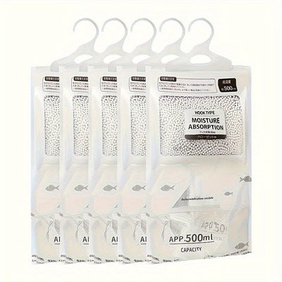 Bolsas deshumidificadoras de ropa y hogar de 500ml, absorción de humedad sin electricidad, paquete de 5, para armarios y hogares, absorbe la humedad, no requiere energía