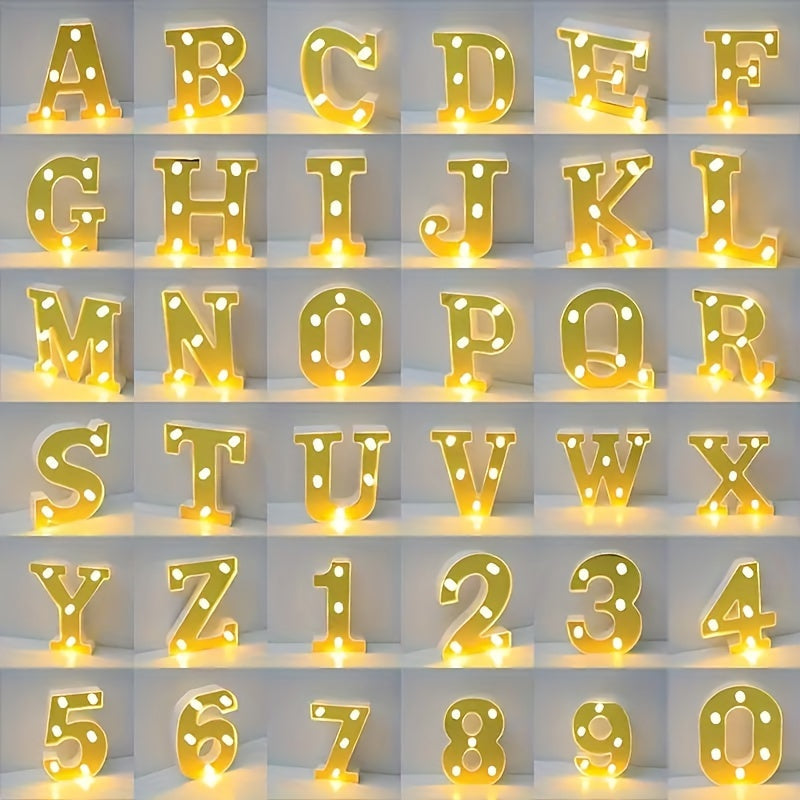 1 pieza de luces LED con letras del alfabeto dorado A-Z, lámpara de noche brillante con números DIY, decoración del hogar, suministros festivos para decoración de bodas y cumpleaños, escultura de pared, arte de pared minimalista