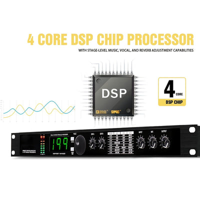 Procesador de audio XGeS con procesamiento de señal de 24 bits - Reverb digital profesional, ecualizador, efectos de micrófono, DSP programable con fuente de alimentación de 110-130V, carcasa de aleación negra, enchufe estadounidense | Procesamiento de s