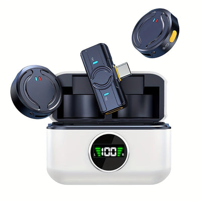 Microfono lavalier sin varillas profesional, microfono 2-en-1 con reducción de ruido y reverberación, monitorización de retroalimentación auditiva, conexión automática, estuche de carga, mejora la calidad del sonido, ideal para entrevistas, blogs en vide