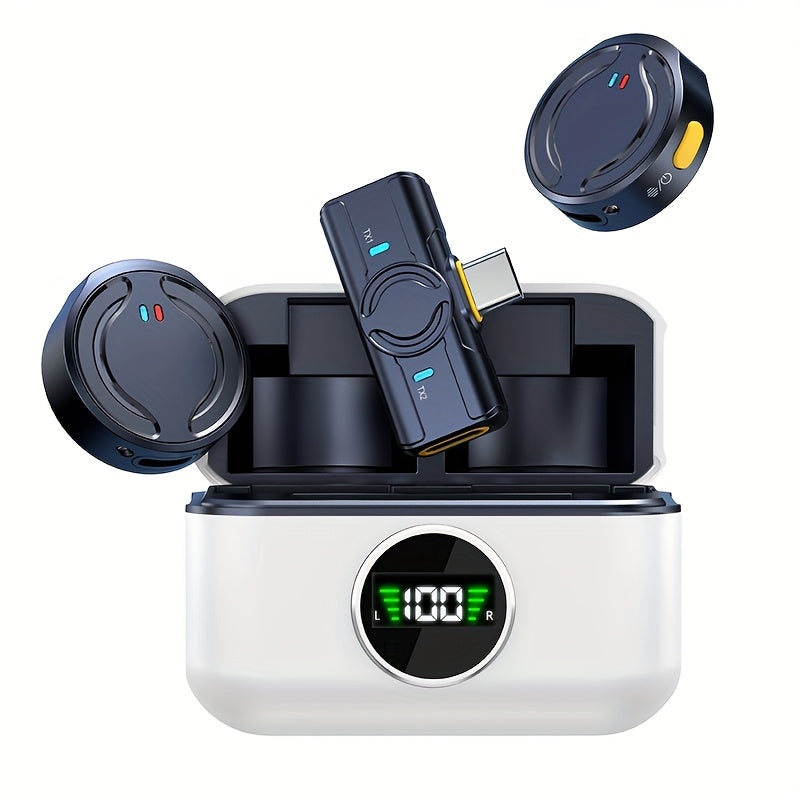 Microfono lavalier sin varillas profesional, microfono 2-en-1 con reducción de ruido y reverberación, monitorización de retroalimentación auditiva, conexión automática, estuche de carga, mejora la calidad del sonido, ideal para entrevistas, blogs en vide