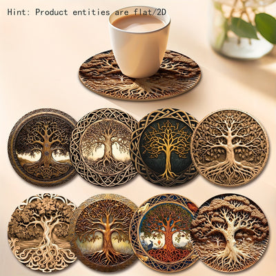 Conjunto de 8 Piezas Árbol de la Vida, Imagen Plana en 2D para Productos, Posavasos de Madera, Esencial para Reuniones Familiares Festivas, Adecuado para Bares, Empresas, Hogares y Diversos Lugares 9.98cm*9.98cm