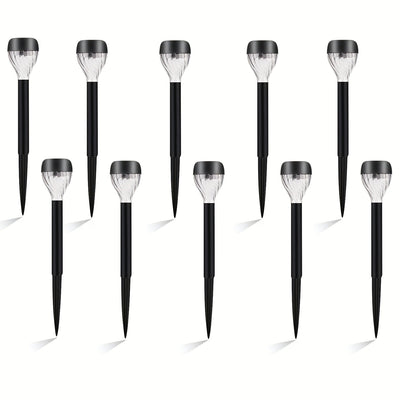 10 luces solares para jardín KOLYC, encendido/apagado automático, resistentes, plástico duradero con acabado metálico pulido y negro envejecido, instalación semienterrada fácil para caminos, jardines, patios, césped, decoración exterior, iluminación sola