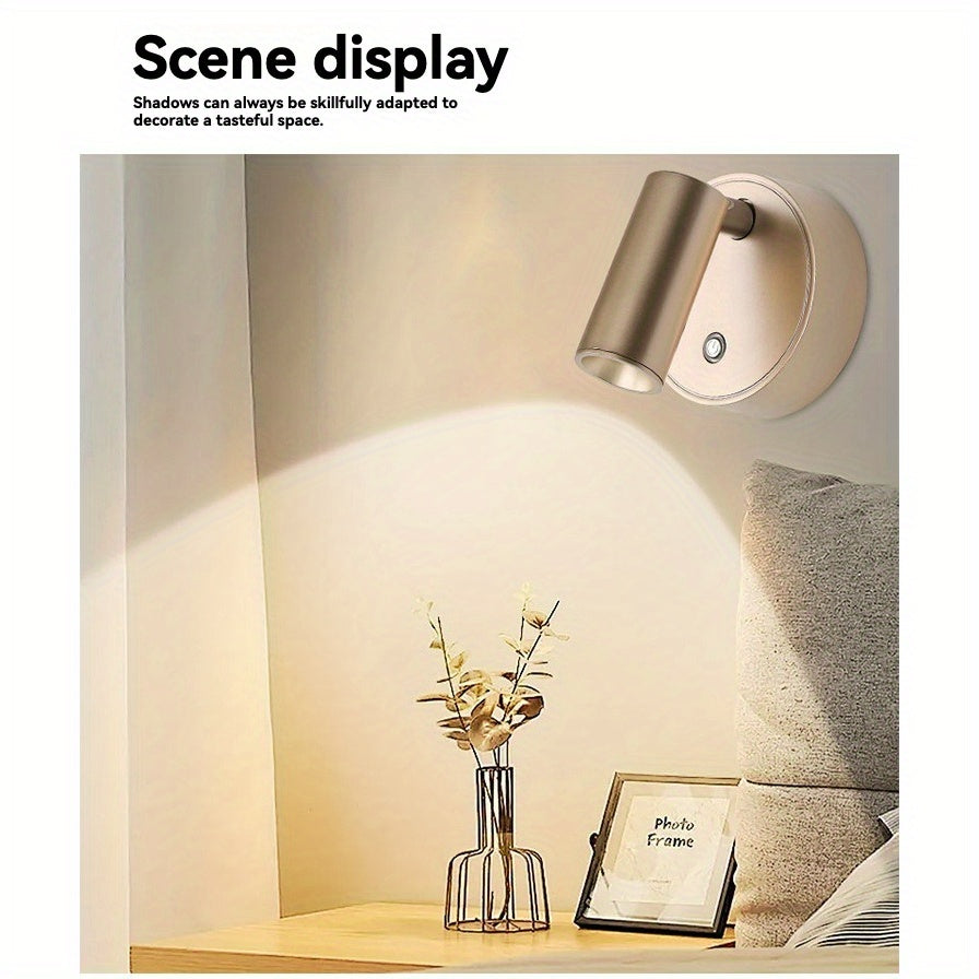 Spotlight LED de Carga Blanco//Dorado sin Perforación (USB a Tipo-C), Lámpara Minimalista/Lujo Ligero para Hotel o Sala - Un Juego