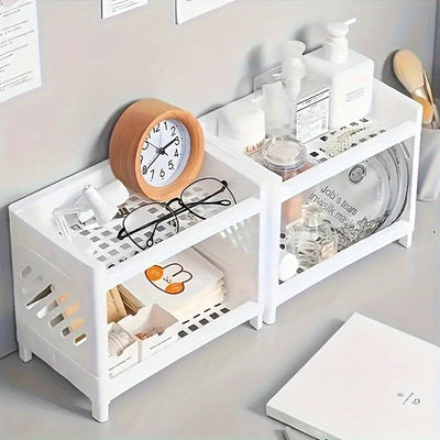 1 pieza de estante de almacenamiento de cosméticos de escritorio de doble capa, estante de exhibición para artículos varios en la mesa de comedor, organizador de especias de cocina y armario de utensilios de cocina.