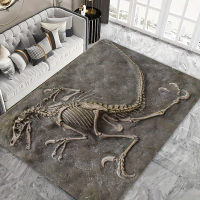 Alfombra de Peluche Suave con Diseño de Fósil de Dinosaurio - 8mm de Grosor, Lavable a Máquina, Alfombra de Suelo Texturizada Gris para Sala de Estar, Dormitorio, Cocina y Decoración de Entrada, Alfombra de Suelo Interior | Estampado de Fósil de Dinosaur