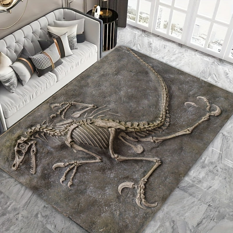 Alfombra de Peluche Suave con Diseño de Fósil de Dinosaurio - 8mm de Grosor, Lavable a Máquina, Alfombra de Suelo Texturizada Gris para Sala de Estar, Dormitorio, Cocina y Decoración de Entrada, Alfombra de Suelo Interior | Estampado de Fósil de Dinosaur