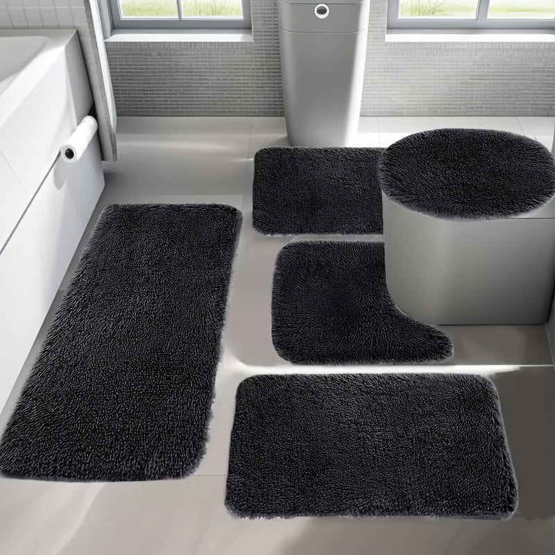 Juego de 5 alfombras de baño de lujo, súper suaves, absorbentes, antideslizantes, gruesas, lavables a máquina, con diseños geométricos, perfectas para decoración moderna del hogar