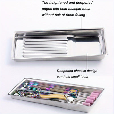 Plato de almacenamiento de desinfección para herramientas de manicura de acero inoxidable cuadrado, adecuado para estudios de tatuaje, salones de uñas DIY BT