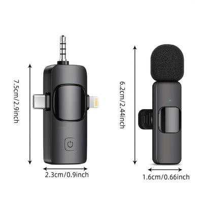 Micrófono inalámbrico de 3 en 1, claro, mini, adecuado para for iphone con enchufe de luz, teléfonos Android/computadoras/laptops, micrófono con doble clip de cuello con enchufe USB-C/3,5 mm, utilizado para grabación de video, vlogging, transmisión en vi