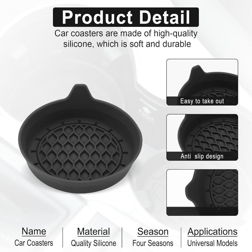 Juego de 2 soportes de taza de coche, hechos de silicona, diseñados para adaptarse universalmente y prevenir resbalones, adecuados para hombres y mujeres, disponibles en negro.