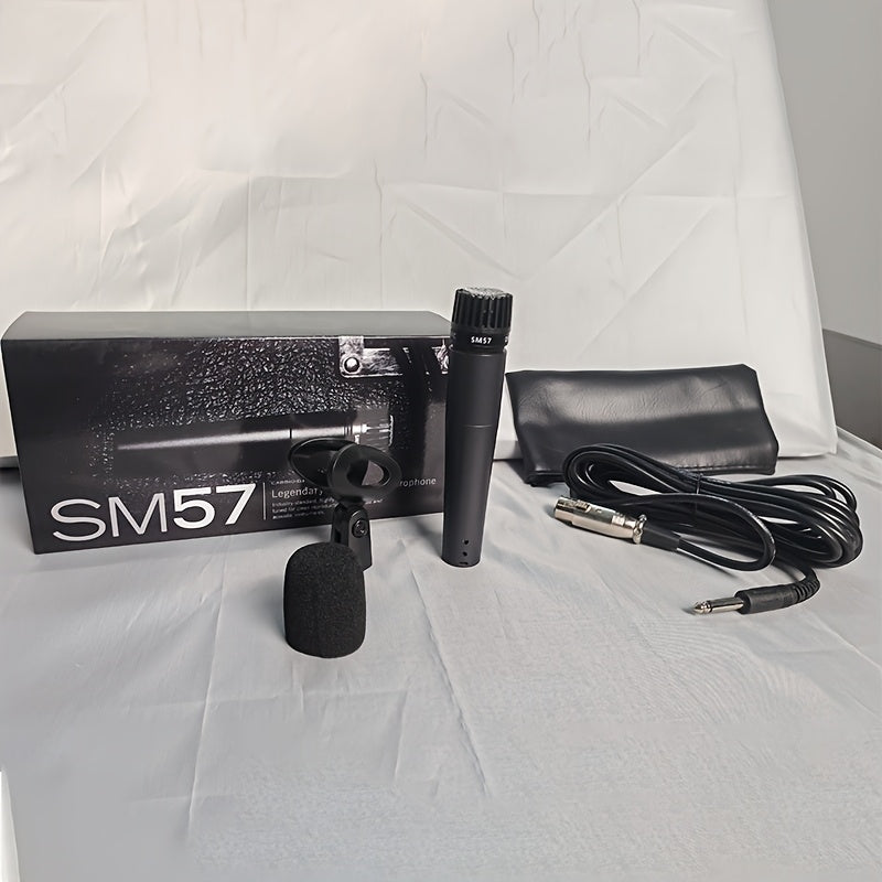 Microfono Profesional SM57 - Micrófono de Mano con Patrón de Captación en Forma de Corazón, Reducción de Ruido, para Estudio, Escenario y Karaoke - Compatible con Interfases/Mezcladores (Conector 6.35mm, Sin Batería) - Ideal para Vocalistas, Músicos, Pod