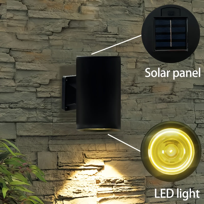 Luz de pared redonda solar LED, decoración de paisaje de jardín de pared exterior, luz decorativa moderna y minimalista, iluminada creativamente, adecuada para patio, jardín, camino, puerta, patio, iluminación de escaleras.