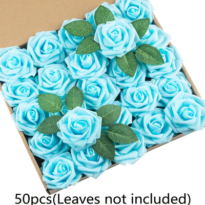 50 piezas de rosas artificiales LuxeCraft, flores falsas de poliuretano para ramo de novia DIY, arreglos florales para el hogar, ideales para decoración de Navidad, Halloween, Pascua, San Valentín - Sin contenedor incluido