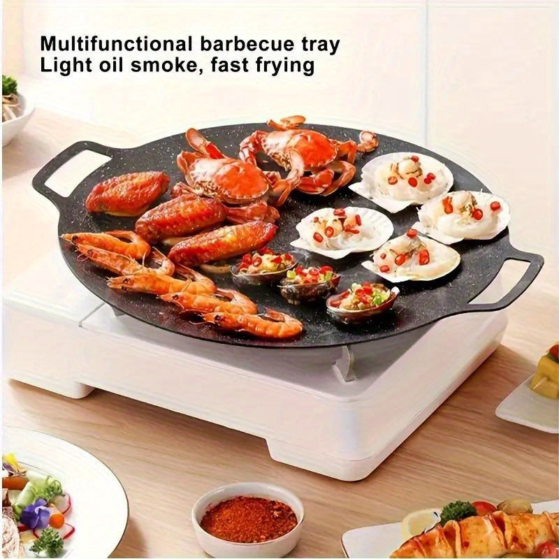 1pc Parrilla Coreana - Placa Circular de Hierro Fundido y Acero Inoxidable Antiadherente con Fumado Ligero, Portátil para Uso en Casa y Exterior, Sin Necesidad de Electricidad, Utensilios de Cocina Duraderos