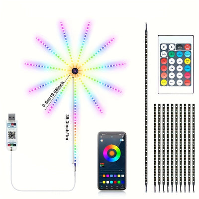 1 unidad de luces LED de fuegos artificiales Dreamy, luces de fuegos artificiales sincronizadas con música para dormitorio con control remoto y control de aplicación, pared de vidrio, ventana, cocina, decoración interior y exterior de luces LED de fuegos