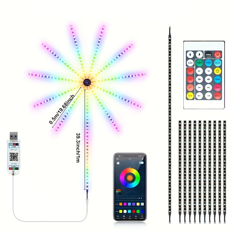 1 unidad de luces LED de fuegos artificiales Dreamy, luces de fuegos artificiales sincronizadas con música para dormitorio con control remoto y control de aplicación, pared de vidrio, ventana, cocina, decoración interior y exterior de luces LED de fuegos