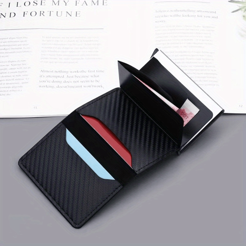 1 pieza de cartera ultrafina con bloqueo RFID para hombres - Carne sintética negra con aleación de aluminio, compacta y ligera, perfecta para negocios, viajes, camping y uso diario, cartera con bloqueo RFID | Diseño elegante de cartera | Cartera duradera