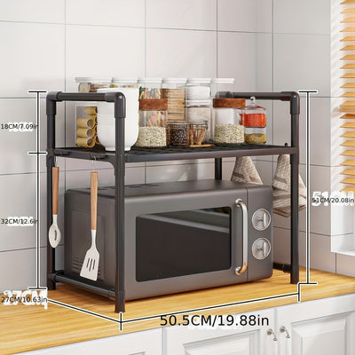 1pieza Estantería de acero inoxidable para microondas, estantería de doble horno de 1-Tier/2-Tier de piso a pie, estantería de almacenamiento de varias capas para cocina y comedor, no requiere batería, estantería de almacenamiento de cocina | Estantería