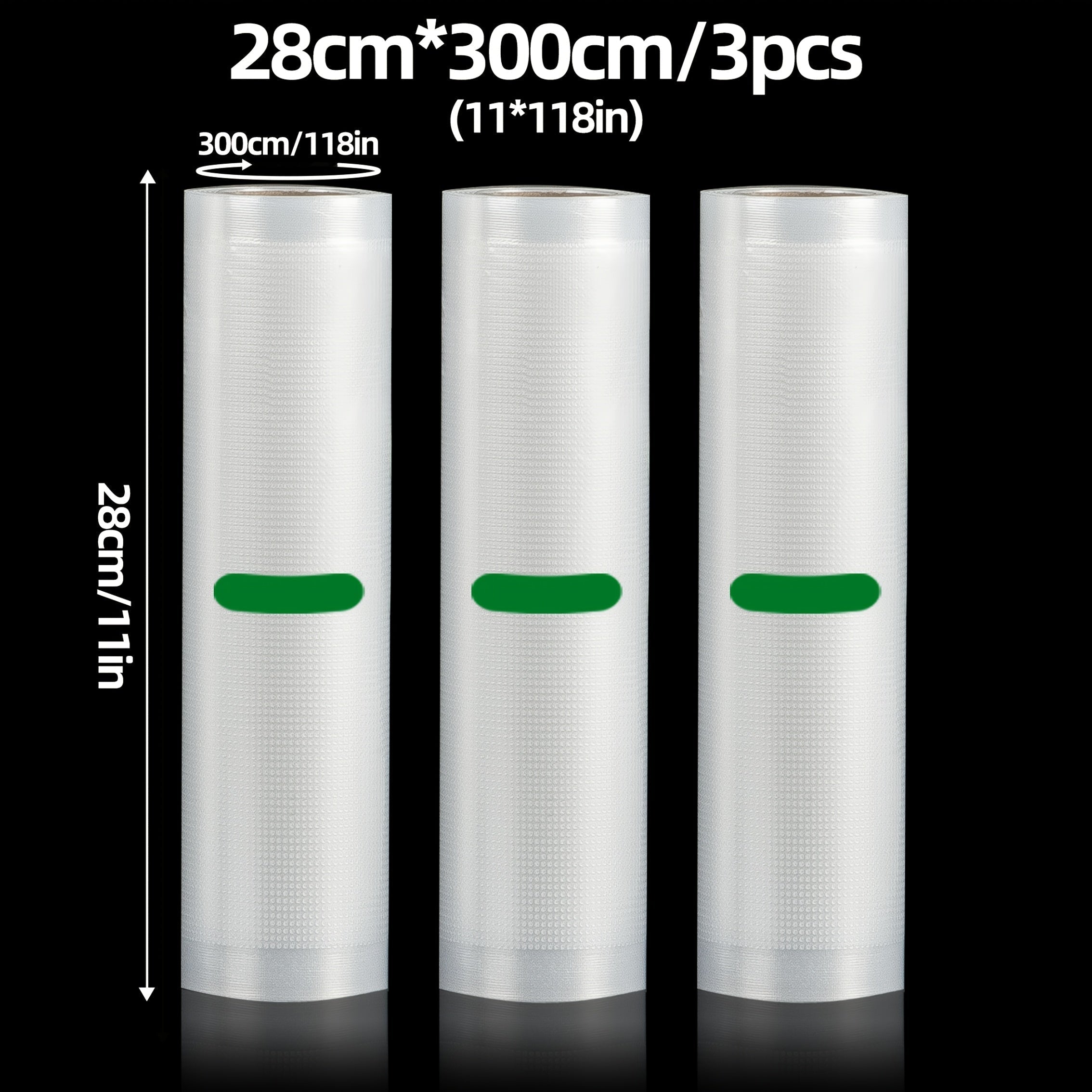 Paquete de 3 Bolsas Selladoras AGASHE - Rollos de 3m, Múltiples Tamaños (11.18” y 7.09” de Ancho), Cortables para Almacenamiento de Alimentos, Sous Vide, Preparación de Comidas - Rollos Texturizados Premium Compatibles con Todas las Selladoras, Conservac