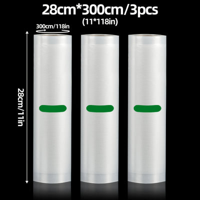 Paquete de 3 Bolsas Selladoras AGASHE - Rollos de 3m, Múltiples Tamaños (11.18” y 7.09” de Ancho), Cortables para Almacenamiento de Alimentos, Sous Vide, Preparación de Comidas - Rollos Texturizados Premium Compatibles con Todas las Selladoras, Conservac