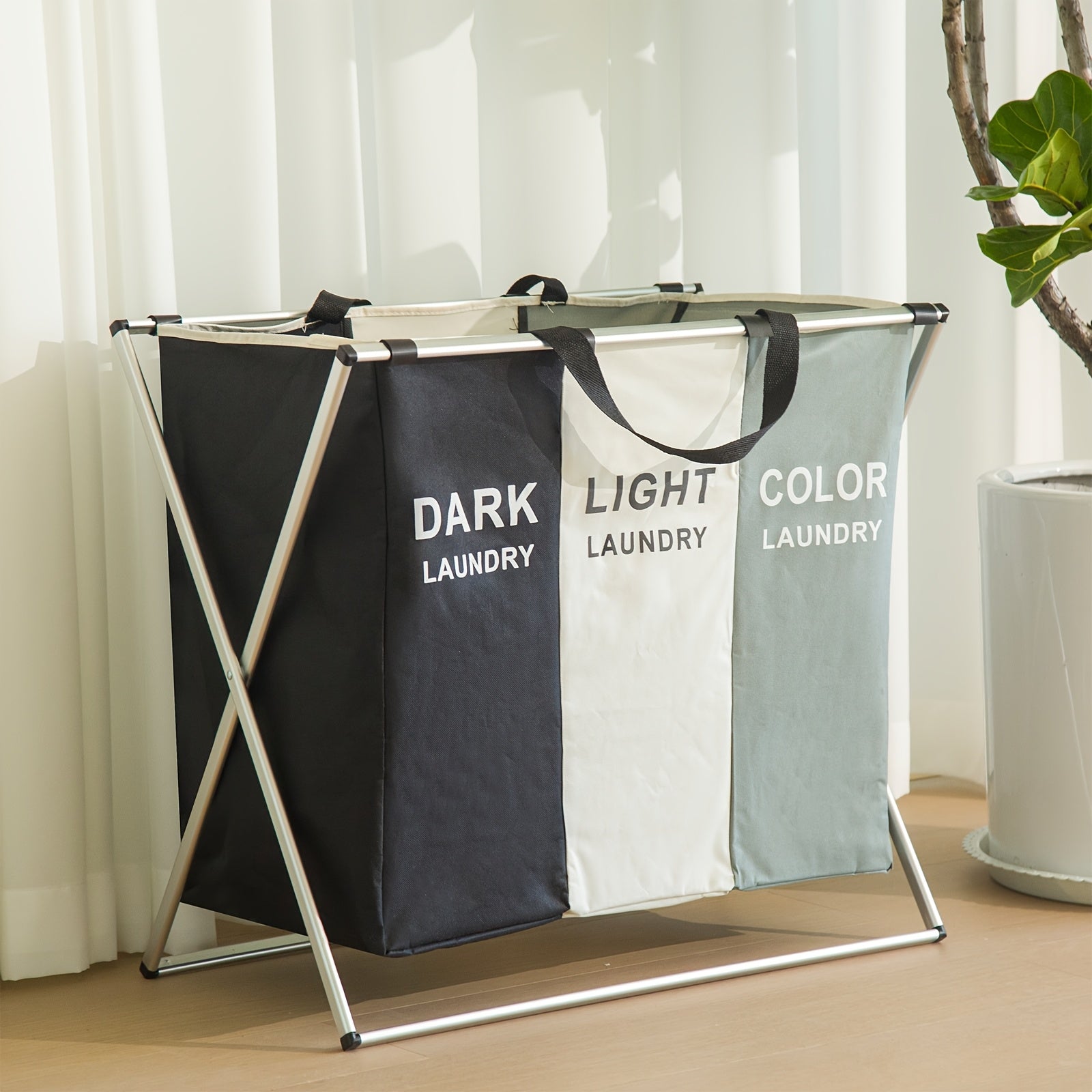 3 contenedores plegables para clasificar la ropa - Nylon duradero, asas fáciles de agarrar, hamaca de ropa portátil para dormitorio, baño, armario - Ideal para separar la ropa oscura, clara y de colores, solución para clasificar la ropa | Accesorio moder