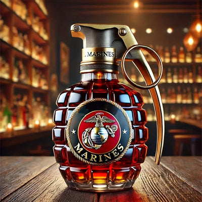 Botella de Whisky en Forma de Granada Militar 1pz - Vidrio Grabado de 300ml, Diseño Antifugas y Duradero, Decantador con Cordón , Regalo Ideal para Veteranos en Acción de Gracias o Temporada de Graduación, Vajilla Novedosa, Decoración Temática Militar, S