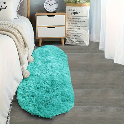 Alfombra Ovalada de Piel Sintética Azul Claro Lujosa - Ultra Suave, Antideslizante de Poliéster para Dormitorio, Sala de Estar y Decoración de Hotel | Lavable a Mano, Alfombra Multifuncional de Peluche