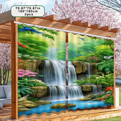 2 piezas, cortinas para exteriores, decorativas para primavera y verano, con patrón de cascada para cortinas de puerta, ventanas, patios, interiores, tela de fondo, adecuadas para colgar decoraciones, utilizadas en pasillos, balcones, jardines, patios, d