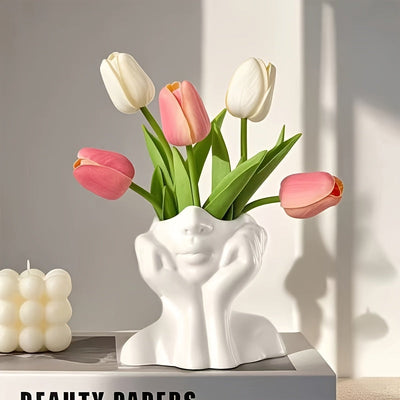 Jarrón elegante clásico de resina blanca, ideal para decoración estilo boho nórdico, perfecto para el hogar y la sala de estar, gran opción para decorar con jarrones