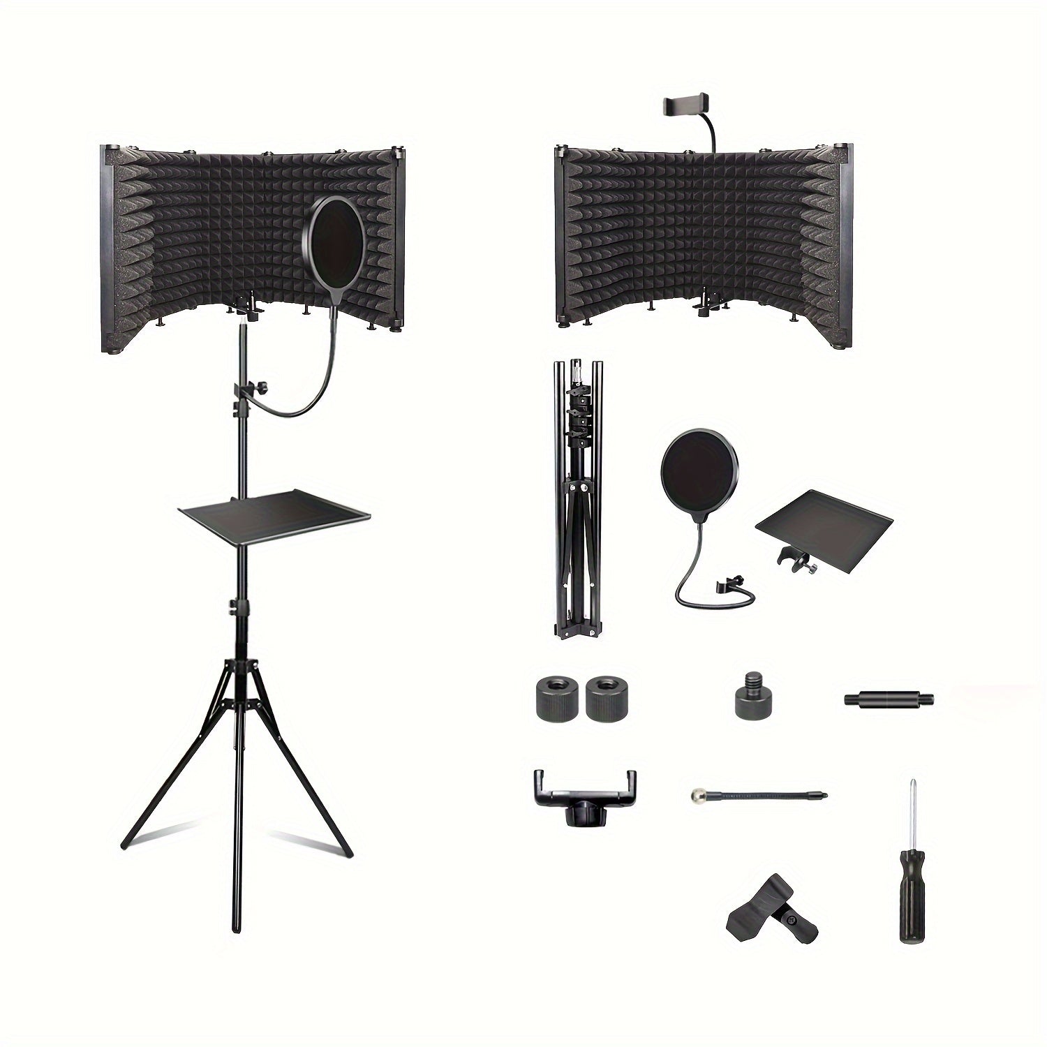 Cabina de aislamiento de micrófono GELELEAFMIC Studio con trípode ajustable de altura, filtro de espuma de alta densidad, pantalla antiviento plegable para micrófonos dinámicos y de condensador, para grabación, podcasting, transmisión en vivo, canto, toc