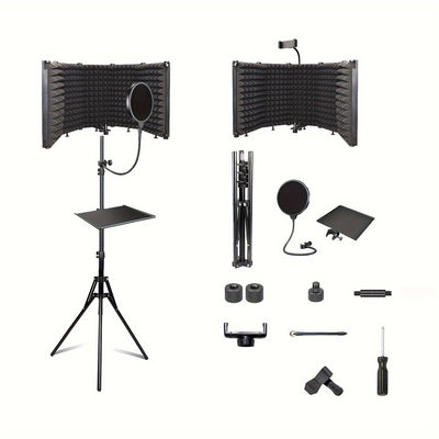 Cabina de aislamiento de micrófono GELELEAFMIC Studio con trípode ajustable de altura, filtro de espuma de alta densidad, pantalla antiviento plegable para micrófonos dinámicos y de condensador, para grabación, podcasting, transmisión en vivo, canto, toc
