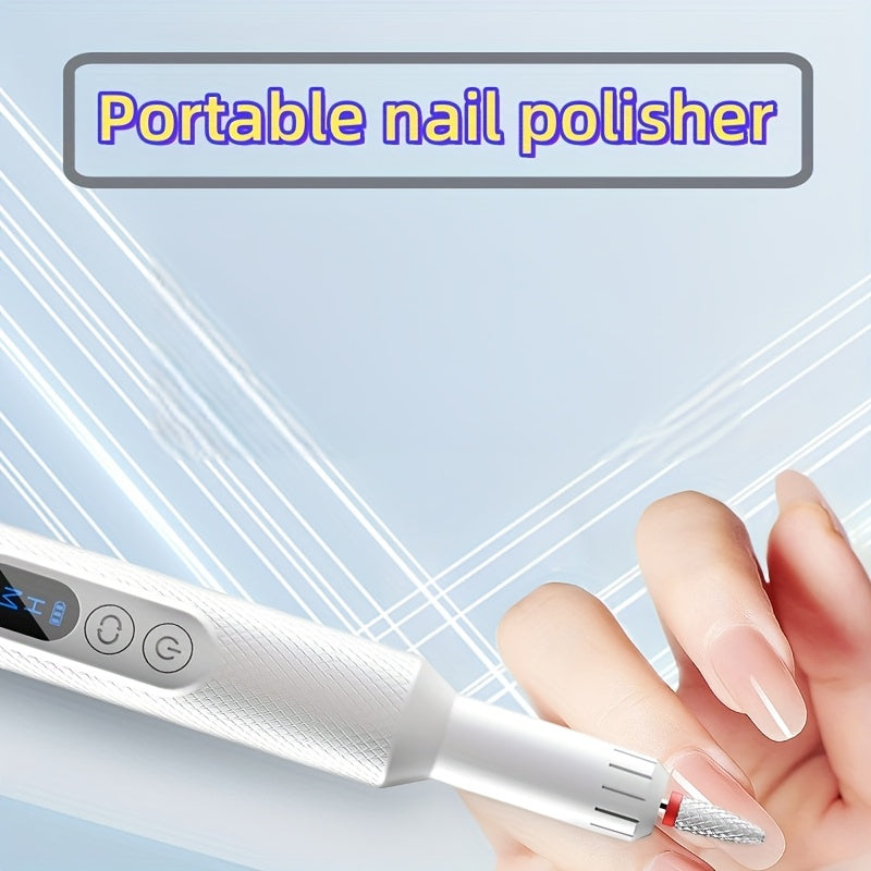 Kit de Amoladora Eléctrica Portátil para Uñas con 6 Cabezales - Herramienta Profesional para Manicura, Eliminación de Gel y Limado en Color Beige Claro