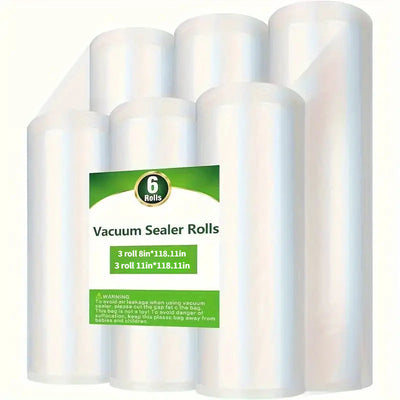 6-Conjunto de Bolsas de Sellado al Vacío Fresh World - Solución Premium para el Almacenamiento de Alimentos para la Preparación de Comidas, la Cocción al Vacío y la Conservación de la Frescura - 3 Rollos de 27,99x300,0 cm, 3 Rollos de 20,32x300,0 cm, Ese