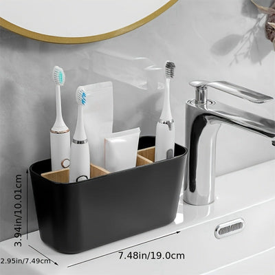 Portarrollos de dientes para baños, soporte de cepillo de dientes de bambú con 5 ranuras organizador de tocador para baño para cepillos de dientes eléctricos, pasta de dientes, rasuradoras - Negro