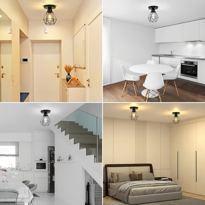2pcs-Luz de Techo Media Incrustada, Luz de Techo de Pasillo Negra, Araña de Metal Estilo Granja, Luz de Techo Moderna para Cocina, Porche y Dormitorio
