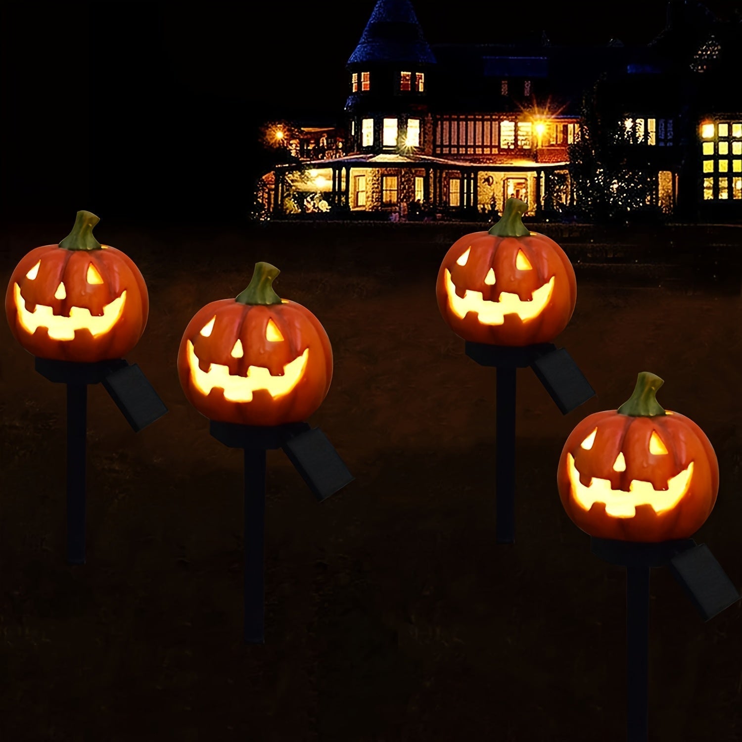 Luces de calabaza de LED alimentadas por energía solar - Eficiencia energética, control de interruptor, abrazadera no extraíble, pantalla de lámpara de resina, batería de níquel de 600 mAh, perfectas para decorar jardines y patios de Halloween, decoracio