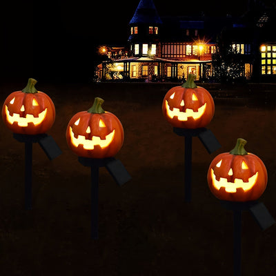Luces de calabaza de LED alimentadas por energía solar - Eficiencia energética, control de interruptor, abrazadera no extraíble, pantalla de lámpara de resina, batería de níquel de 600 mAh, perfectas para decorar jardines y patios de Halloween, decoracio