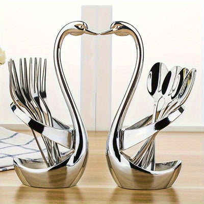 2 piezas de soporte de base de cisne plateado, soporte de cubiertos de forma de cisne de acero inoxidable, adecuado para bares de café y restaurantes, perfecto para decoración de mesas de bodas y entretenimiento.
