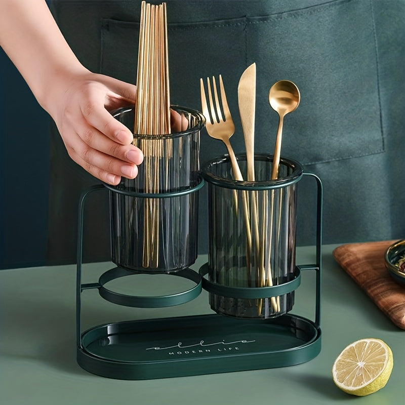 Porta cubiertos de lujo de metal y plástico, soporte para utensilios de cocina de pared, sin contacto con alimentos, estante de almacenamiento de drenaje moderno para cuchillos, tenedores, cucharas, cesta de palillos
