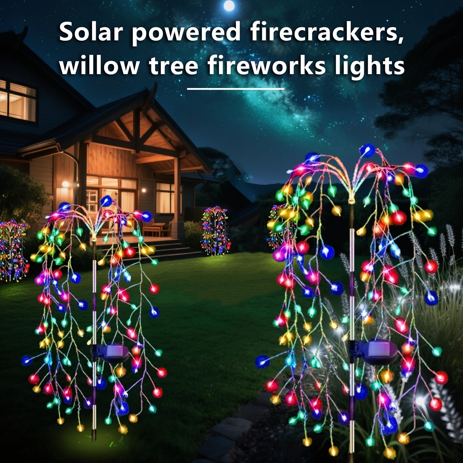 Luces solares LED para fuegos artificiales y árboles de sauce - Decoración colorida y brillante para senderos de jardín, exteriores, villas y césped, atmósfera nocturna con efecto de cielo estrellado, iluminación exterior | Diseño de fuegos artificiales
