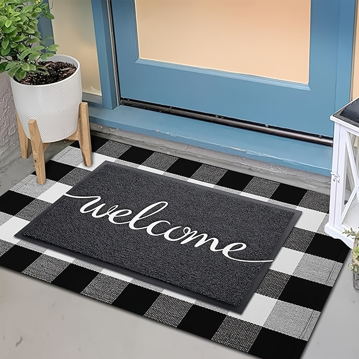 Tapete de bienvenida negro - Resistente, absorbente y fácil de limpiar para uso en interiores/exteriores, base antideslizante, ideal para patio, porche o casa de campo - Decoración navideña, perfecto para Navidad