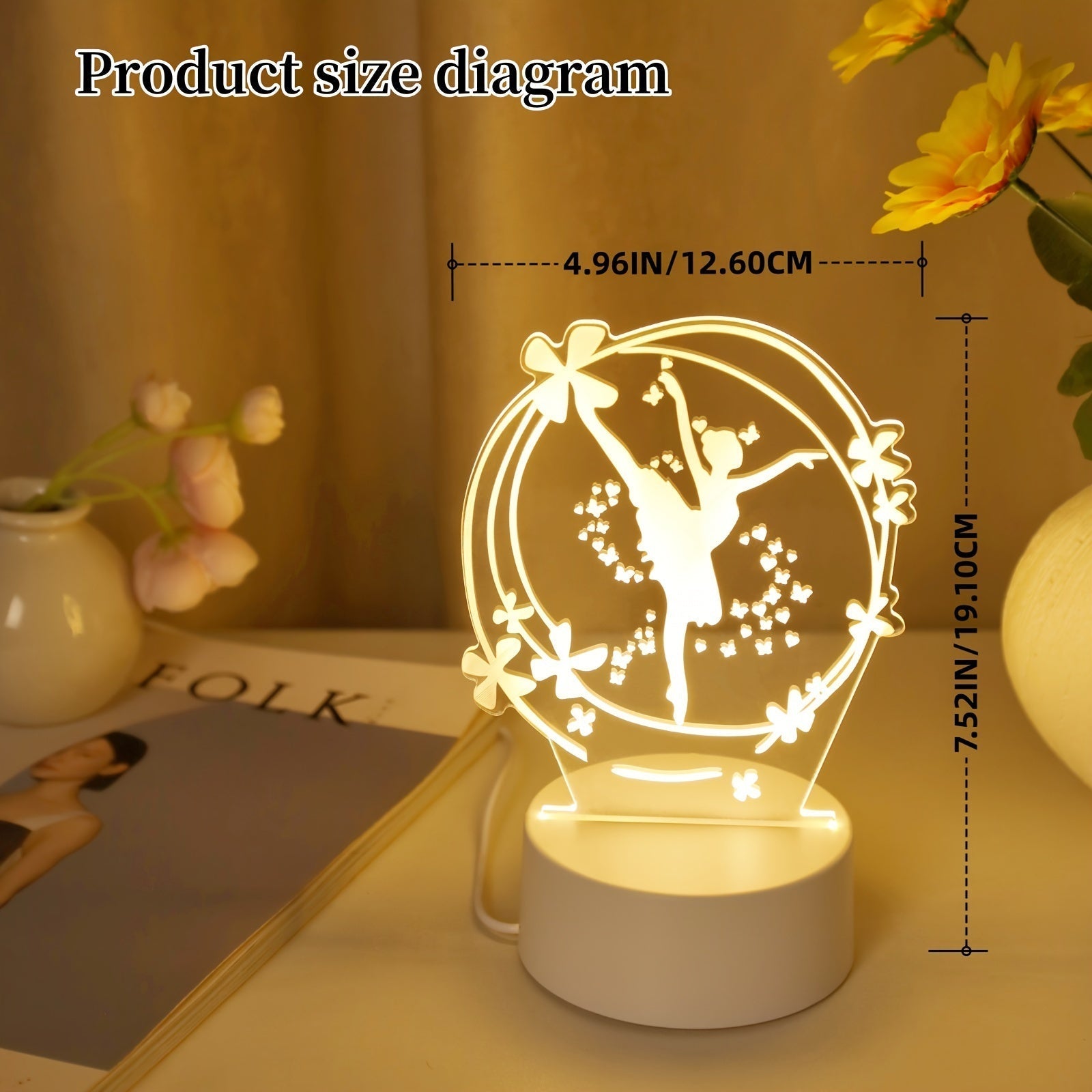 1 pza. Moderna bailarina geométrica 3D luz nocturna, luz cálida de un solo color alimentada por USB, lámpara de ambiente para dormitorio, decoración de habitación, luz nocturna única, luz nocturna de cabecera, accesorio de iluminación y decoración.