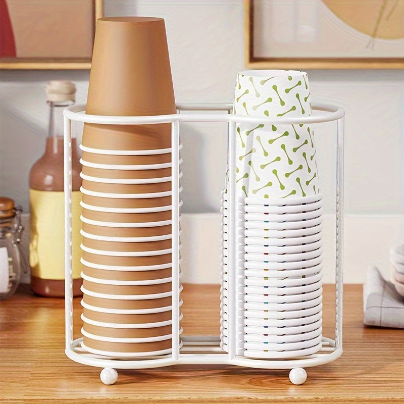 Soporte para Tazas de Doble Tubo Elegante - Organizador de Mesa Ahorrador de Espacio con Marco Metálico Resistente, Sostiene 4 Vasos, para Hogar, Oficina, Café, Bar, Almacenamiento de Bebidas | Diseño Minimalista Moderno | Construcción Duradera