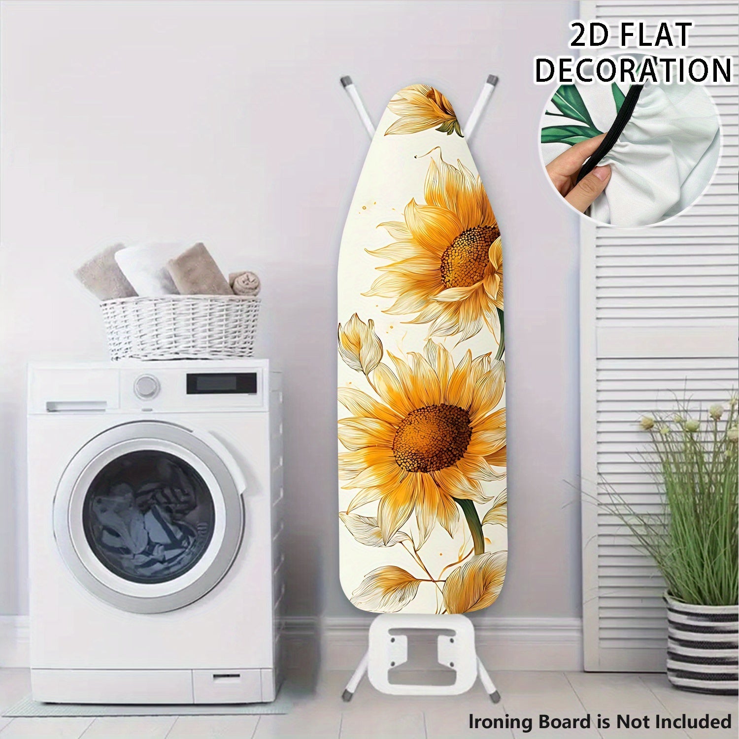 Funda de tabla de planchar de girasol vibrante 2D plana - Lavable, fácil de instalar, se adapta a la mayoría de los tamaños estándar, agrega un toque de color a la decoración de tu habitación de lavado (sin tabla incluida), accesorios para habitación de