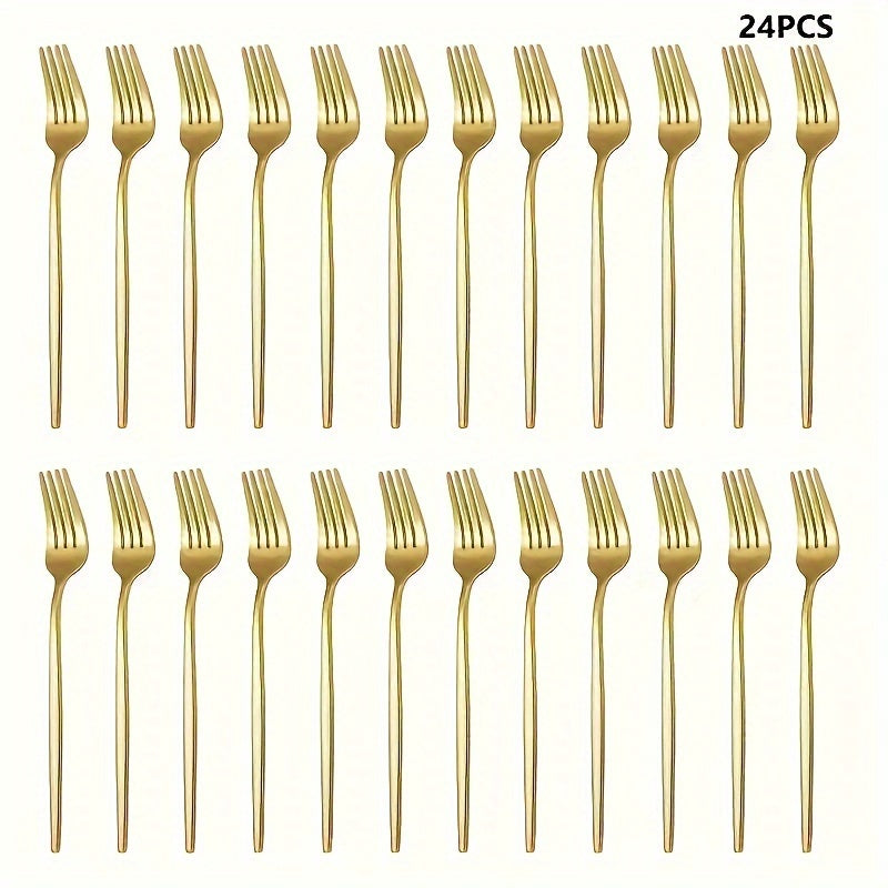 Juego de 24 piezas de tenedor de acero inoxidable con acabado pulido, disponible en colores dorado y plateado - Accesorios de cocina y comedor