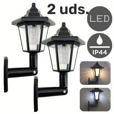 2 piezas Luces solares hexagonales al aire libre LED Sconce Led Lámpara de pared Linterna retro Jardín Decoración Farola solar de calle al aire libre