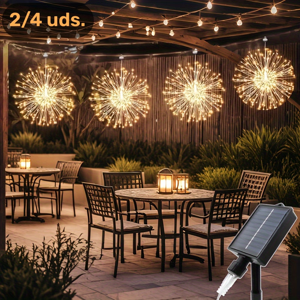 2/4 piezas de luces LED colgantes para exteriores con energía solar, esferas estrelladas, 240/480 LED, blanco cálido/multicolor/blanco, 8 modos, acabado pulido en cobre, ≤36V, control por botón, batería de litio solar, marca YEYAYU, para jardín, árbol, c
