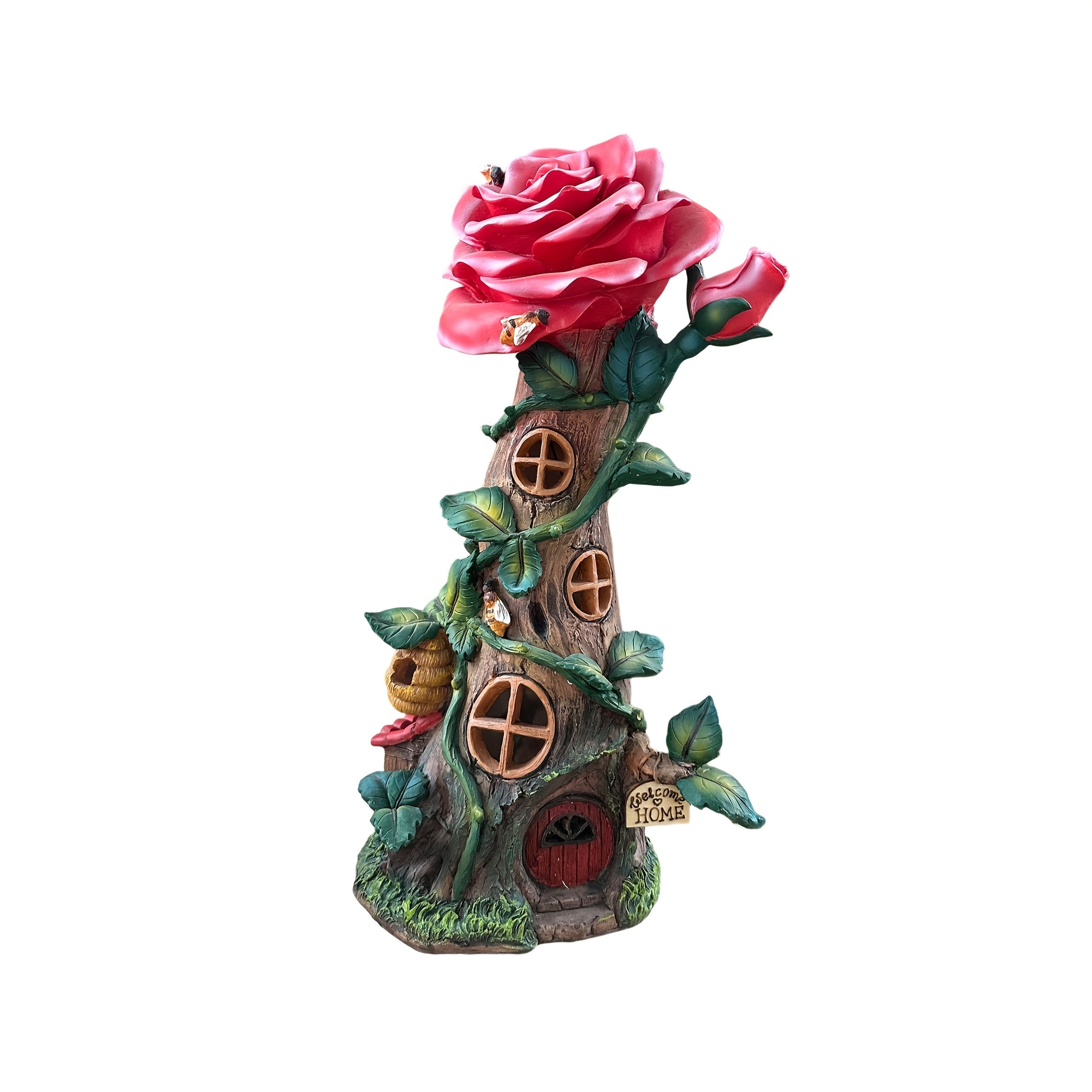 1pc Artesanía de resina Luz solar, Casa de rosas romántica, Casa de rosas que brillará, Adecuado para patio al aire libre, césped, jardín, estanque, mesa, porche, balcón, decoración navideña, regalos para amigos