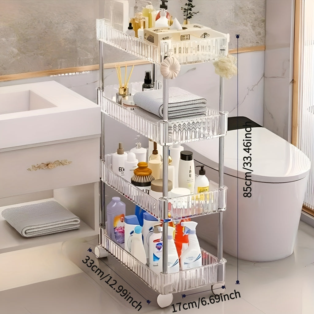 Carrito organizador rodante de 3 niveles con ruedas - Acrílico resistente y acero inoxidable, ideal para baño, cocina, oficina y espacios estrechos, disponible en 3 o 4 niveles, organizador de baño|Carrito blanco elegante|Isla de almacenamiento móvil, ca